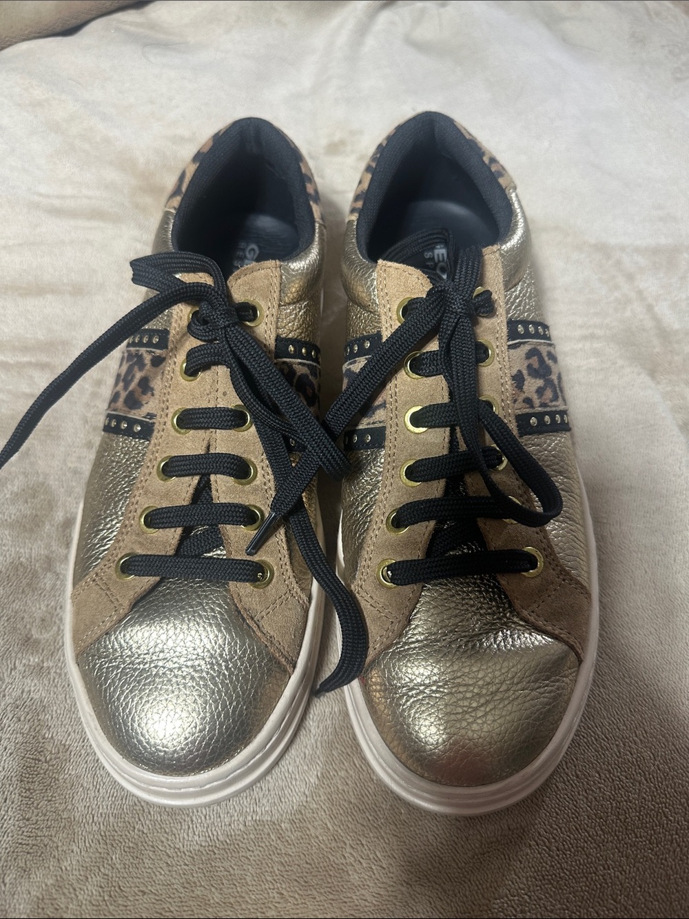 Geox Women’s Gold Leopard Trim Lace-Up Sneakers